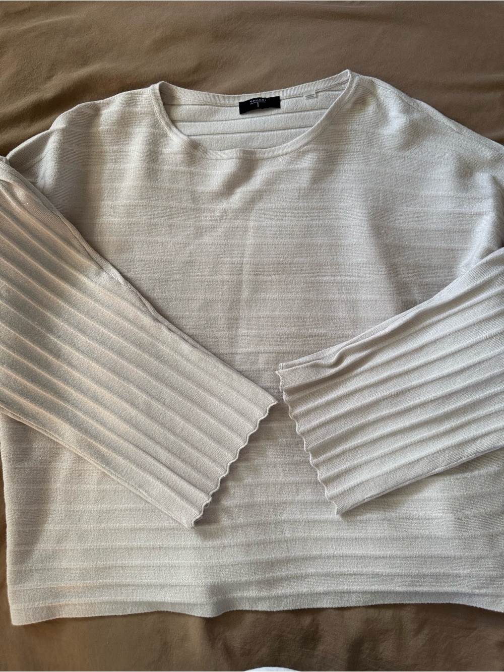 Tahari Cream Ribbed Crewneck Sweater